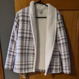 Croft & Barrow Checkered Teddy Jacket - Gray and Cream